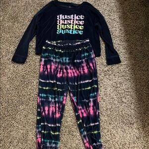 Justice Kids Pajama Set - Navy with Multicolor Print